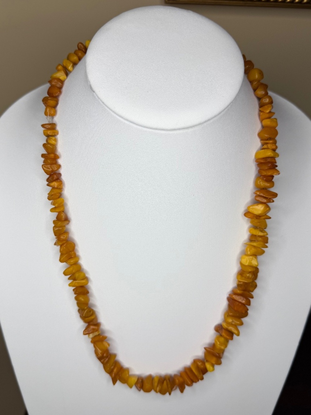 AUTHENTIC Vintage Amber Necklace Egg Yolk Chips Nuggets 22" Long